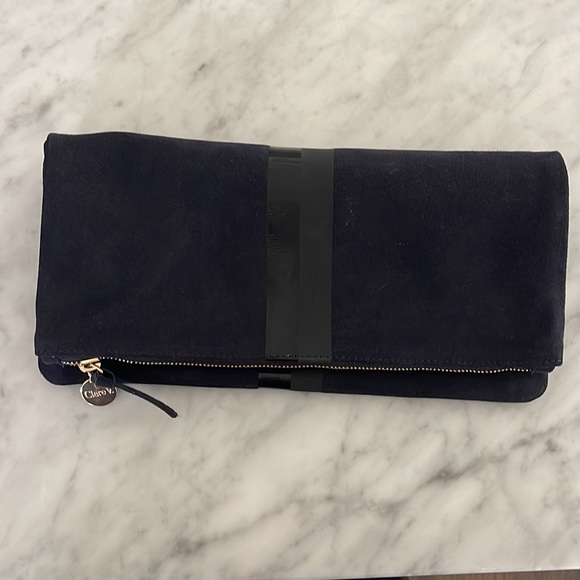 Clare V fold over clutch  Navy Blue Suede with Black Stripe. Excellent Condition - Picture 2 of 4